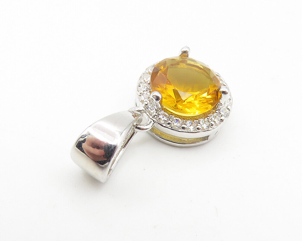 925 Sterling Silver  Round Cut Citrine & Topaz Petite Drop Pendant  PT8716