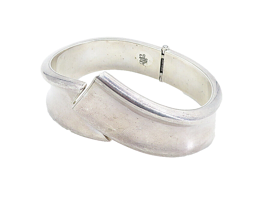 MEXICO 925 Sterling Silver  Vintage Bypass Style Hinge Bangle Bracelet  BT2512