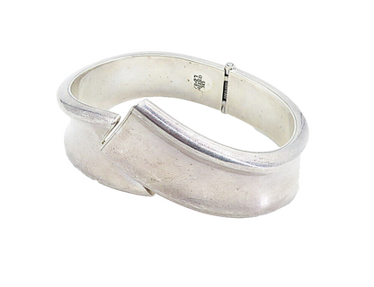 MEXICO 925 Sterling Silver  Vintage Bypass Style Hinge Bangle Bracelet  BT2512