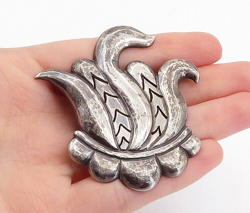 925 Sterling Silver  Vintage Antique Oxidized Etched Pattern Brooch Pin BP2442