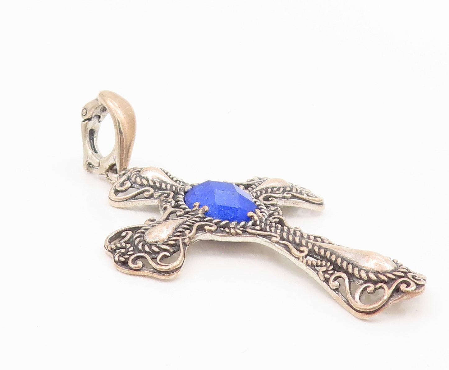 925 Sterling Silver Vintage Pendant CAROLYN POLLACK Oval Gemstone Cross  PT24299