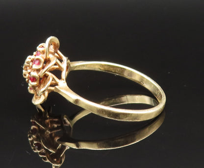 10K GOLD  Vintage Dainty Open Ruby Flower Ring Sz 7.5  GR447