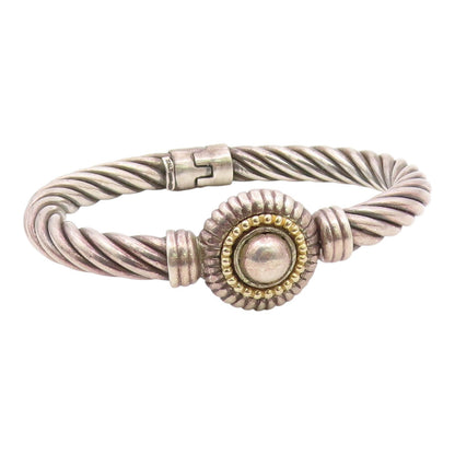 14K GOLD & 925 Silver  Vintage Two Tone Twisted Rope Bangle Bracelet  BT9488