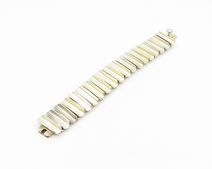 MEXICO 925 Sterling Silver  Vintage Shiny Concave Link Chain Bracelet  BT7096