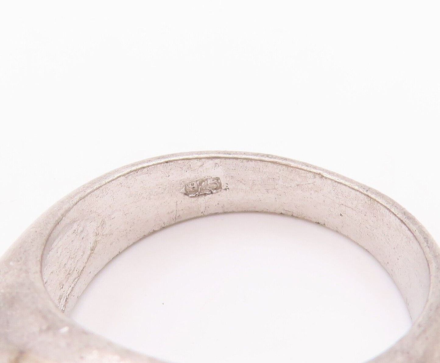 925 Sterling Silver Vintage Ring Solid Leaf Carved Inlay CZ  Sz 7  RG28363