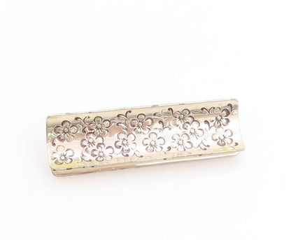 925 Sterling Silver Vintage Brooch Rectangular Engraved Floral Design  BP11919