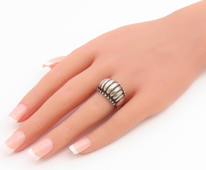 925 Sterling Silver Vintage Ring Chunky Ribbed Scalloped Dome  Sz 7.5  RG36655
