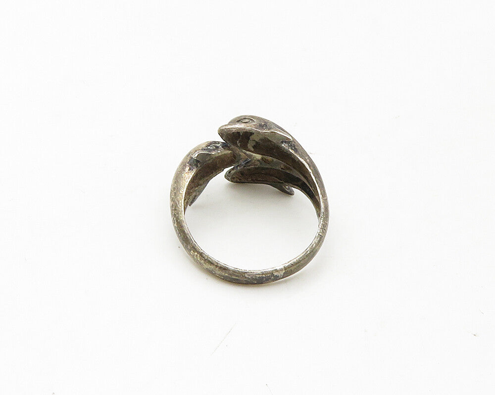 925 Sterling Silver  Vintage Triple Dolphin Motif Band Ring Sz 6  RG18752