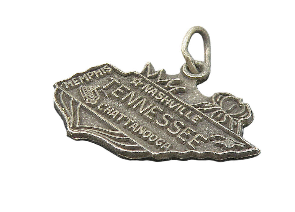 925 Sterling Silver  Vintage Petite Dark Tone Tennessee Map Pendant  PT9053