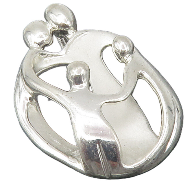 CAROLYN POLLACK 925 Silver  Vintage Shiny Modernist Family Pendant  PT9595