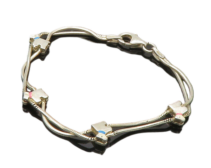 925 Sterling Silver  Vintage Petite Enamel Dog Motif Chain Bracelet  BT6556