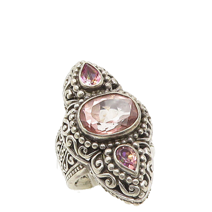 SARDA 925 Silver  Vintage Mystic Topaz Ornate Swirl Cocktail Ring Sz 5 RG19311