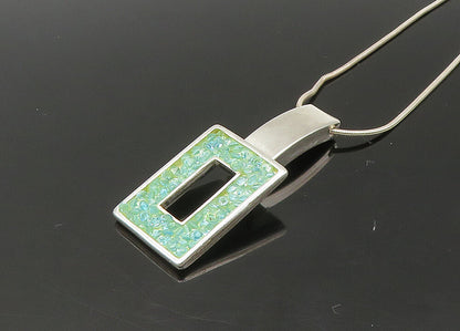 925 Sterling Silver  Vintage Shiny Green Stone Cluster Chain Necklace  NE3645
