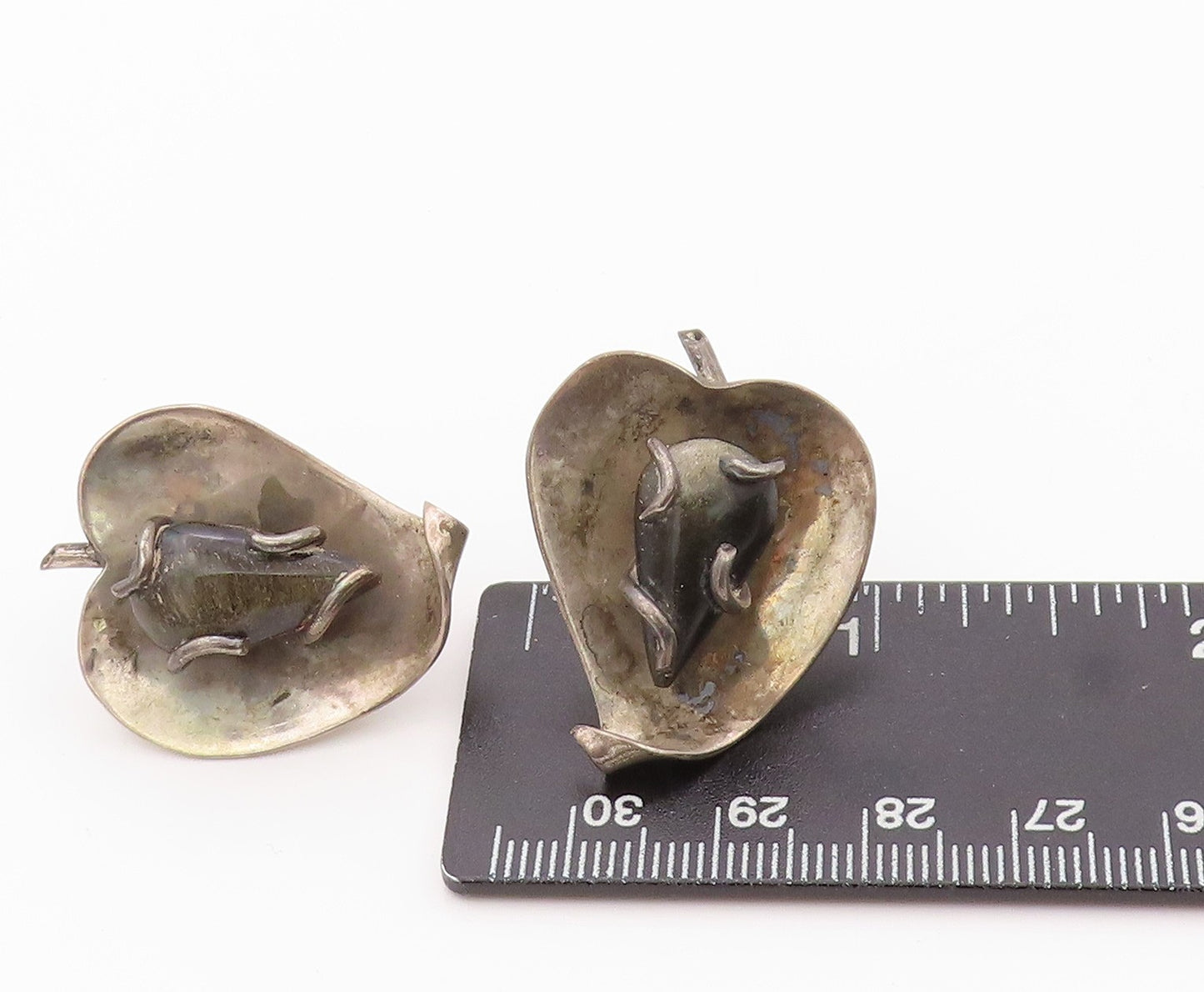 925 Sterling Silver Vintage Earrings MEXICO Drop Shape Gemstone Leaf  EG13481