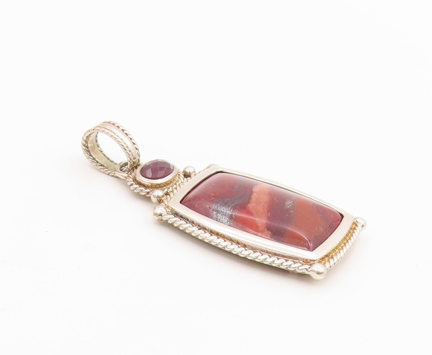 925 Sterling Silver Vintage Pendant WHITNEY KELLY Jasper & Garnet Charm  PT25675