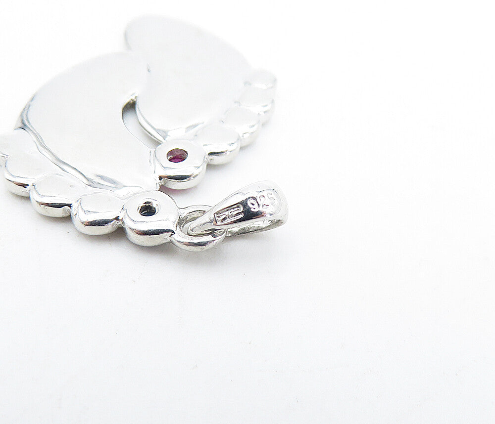 925 Sterling Silver  Pink & Blue Topaz Foot Prints Motif Drop Pendant  PT2796