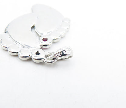 925 Sterling Silver  Pink & Blue Topaz Foot Prints Motif Drop Pendant  PT2796