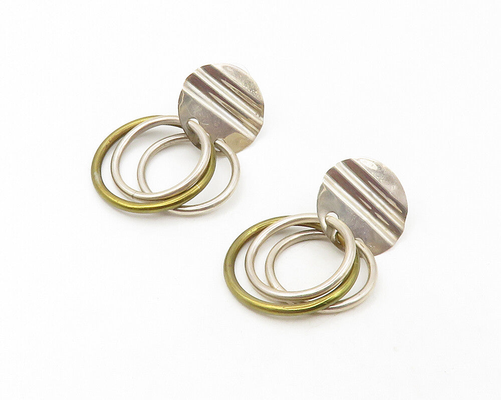 925 Sterling Silver  Vintage Two Tone Open Circles Dangle Earrings  EG6395