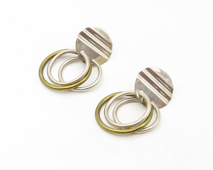 925 Sterling Silver  Vintage Two Tone Open Circles Dangle Earrings  EG6395