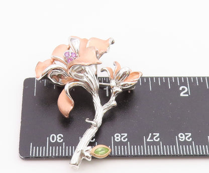 ROSS SIMON 925 Silver  Vintage Amethyst & Peridot Floral Brooch Pin  BP9981
