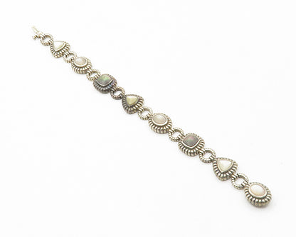 925 Sterling Silver  Vintage Mother Of Pearl Fluted Chain Bracelet  BT5380