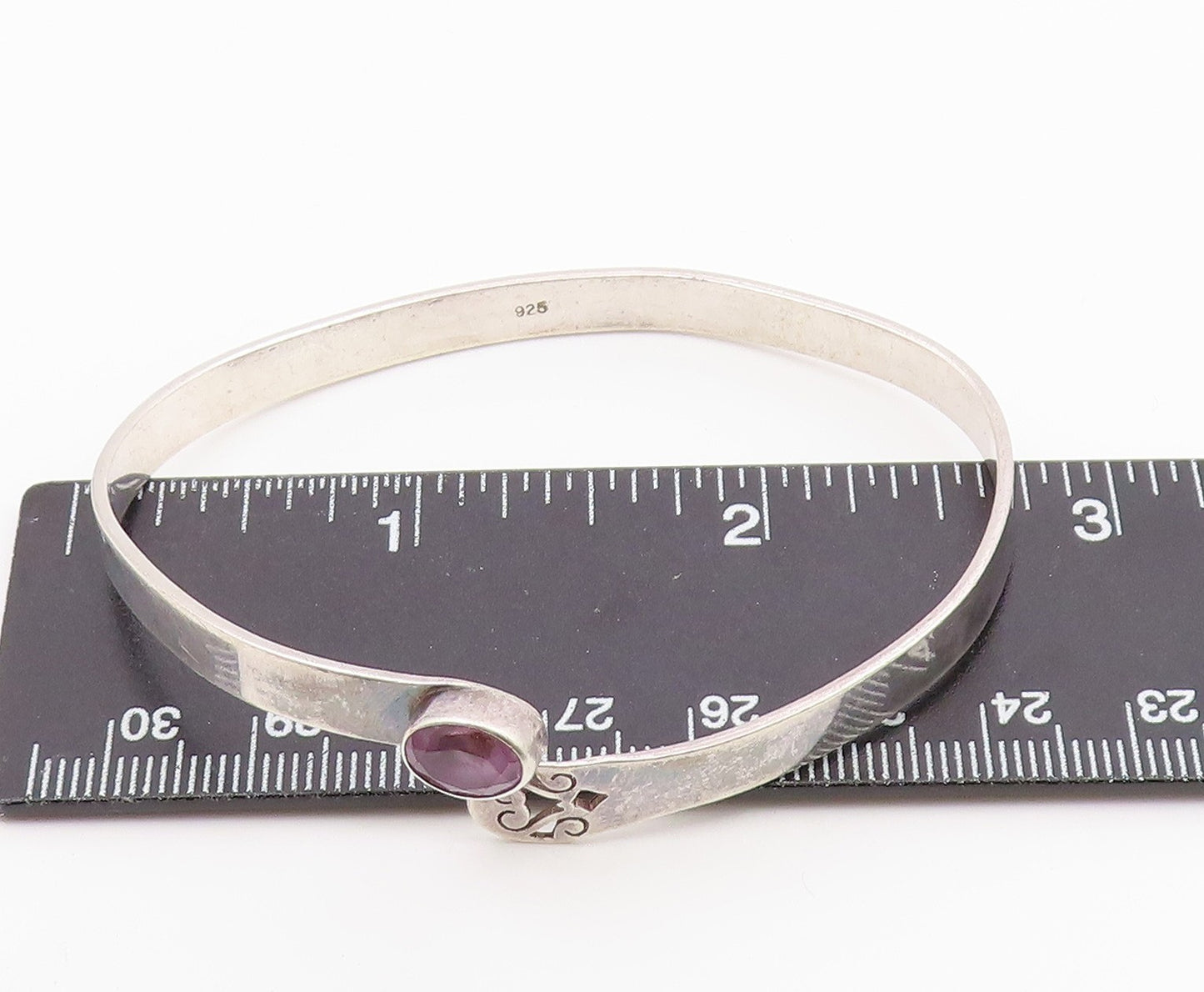 925 Sterling Silver  Vintage Amethyst Cutout Bypass Cuff Bracelet  BT8767
