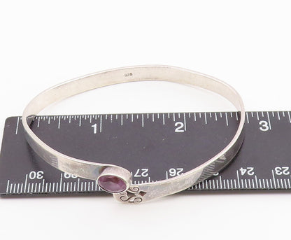 925 Sterling Silver  Vintage Amethyst Cutout Bypass Cuff Bracelet  BT8767