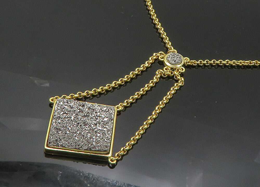 925 Sterling Silver  Vintage Druzy Stone Gold Plated Chain Necklace  NE3426