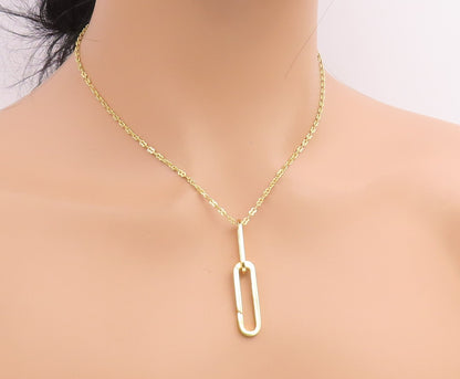 925 Sterling Silver Vintage Necklace Gold Plated CZ Pave Paperclip Drop  NE4869