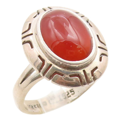 925 Sterling Silver Vintage Ring MEXICO Cabochon Carnelian Band  Sz 9  RG35478