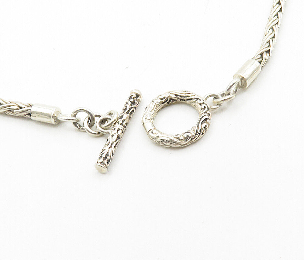 925 Sterling Silver  Vintage Cabochon Black Onyx Swirl Chain Necklace  NE1792