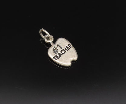 925 Sterling Silver  Vintage Engraved #1 Teacher Apple Charm Pendant  PT21352
