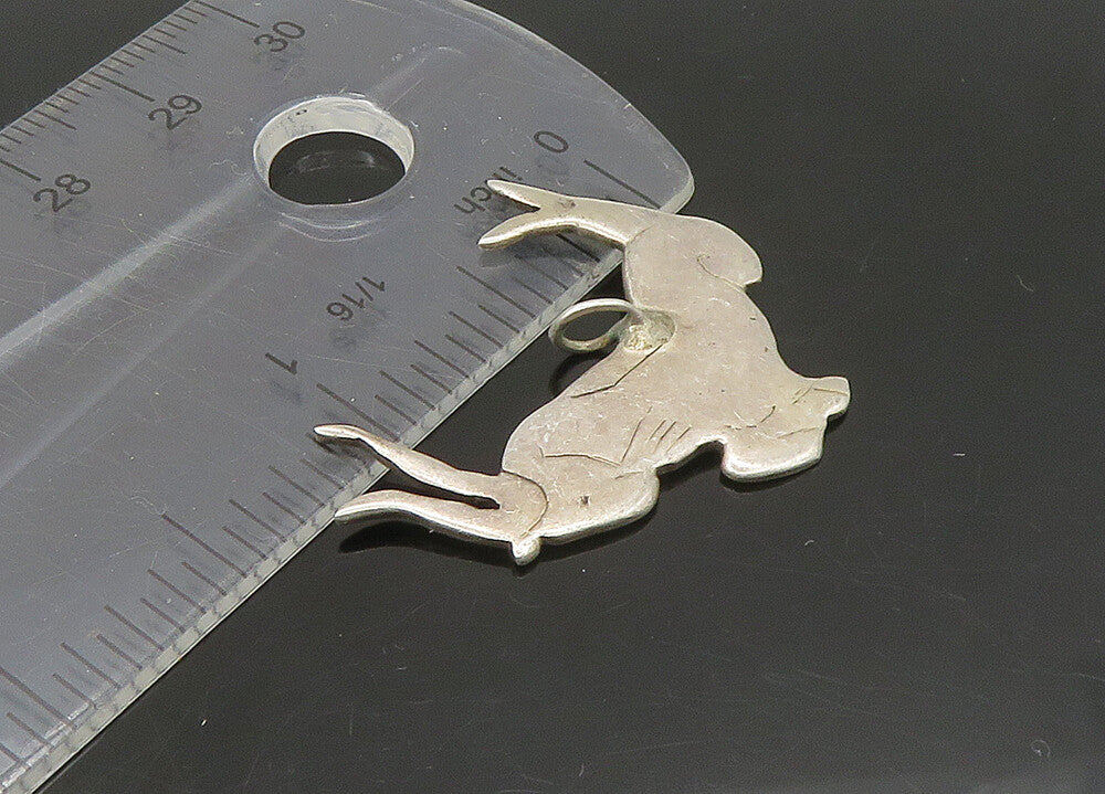 925 Sterling Silver  Vintage Horned Animal Etched Detail Pendant  PT18969
