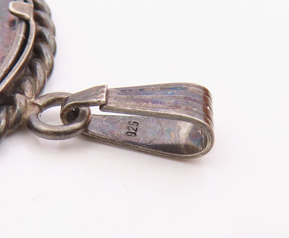 925 Sterling Silver Vintage Pendant Dark Tone Carved Schaftiach  PT23682