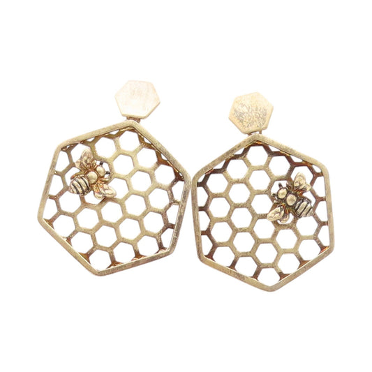 925 Sterling Silver Vintage Earrings Gold Plated Designer Honeycomb  EG13329