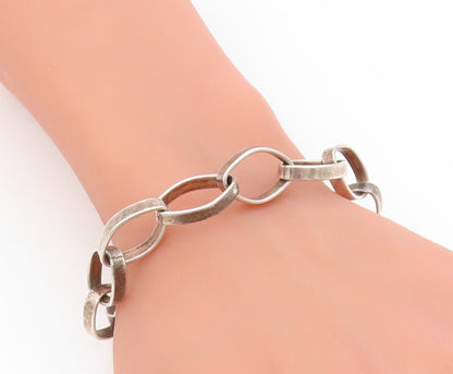 925 Sterling Silver Vintage Bracelet Chunky Interlocking Open Oval Link BT11724