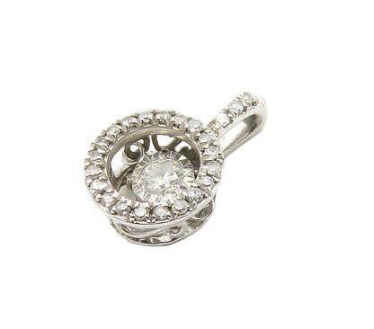 925 Sterling Silver  Shiny Genuine Diamonds Petite Round Pendant  PT12047