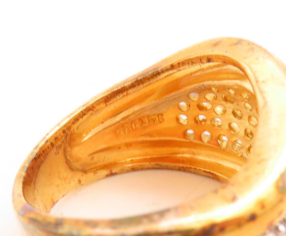 925 Sterling Silver Vintage Ring Gold Plated Bordered CZ Wave Inlay Sz 8 RG30097