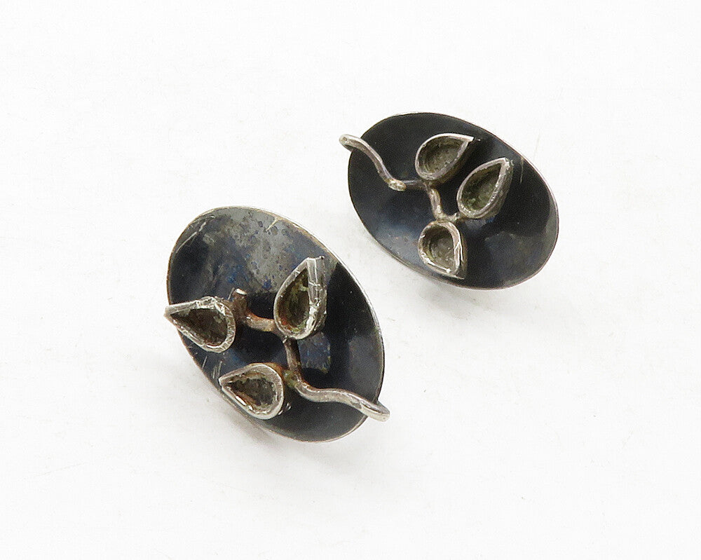 MEXICO 925 Silver  Vintage Oxidized Floral Vine Non Pierce Earrings  EG6561