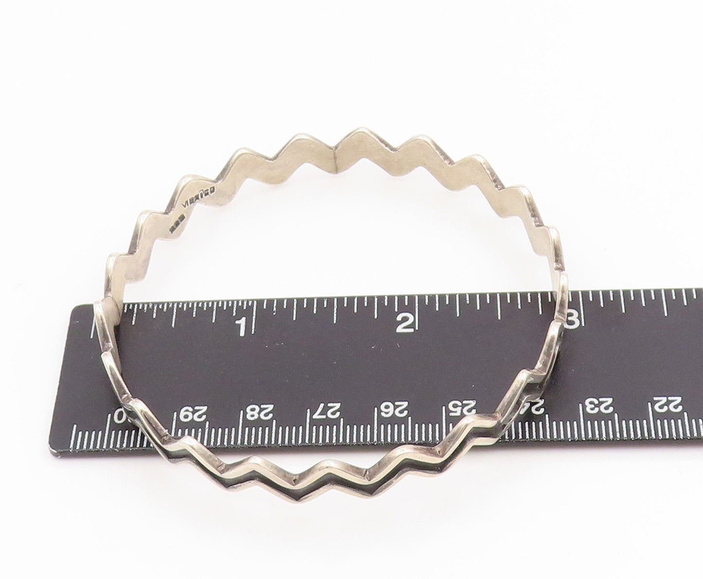 925 Sterling Silver Vintage Bracelet MEXICO Modernist Zig Zag Bangle  BT11616