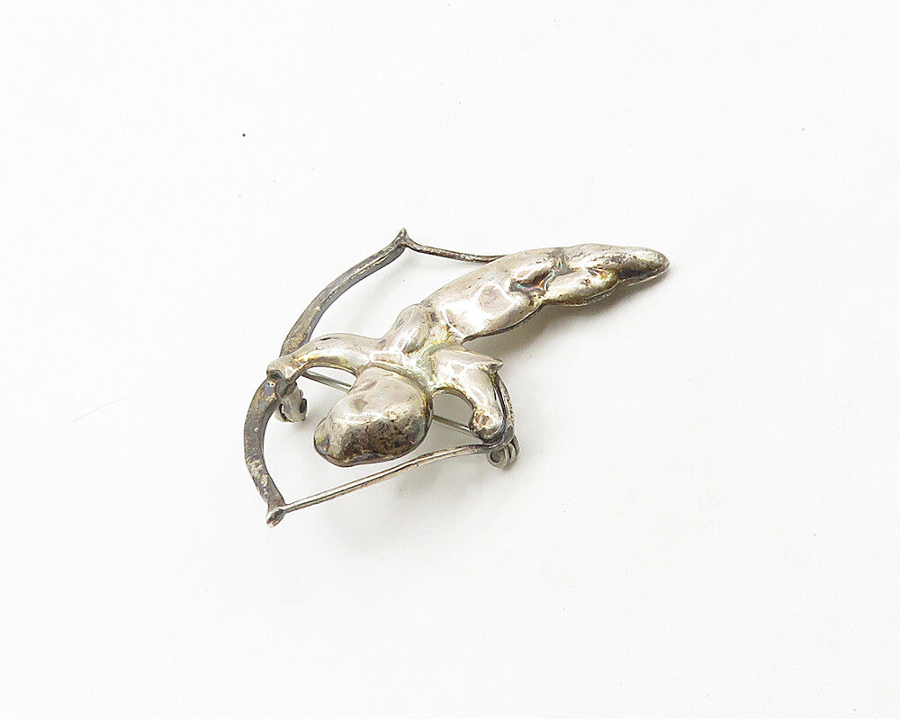 MEXICO 925 Silver  Vintage Shiny Baby Cupid Bow & Arrow Brooch Pin  BP7560