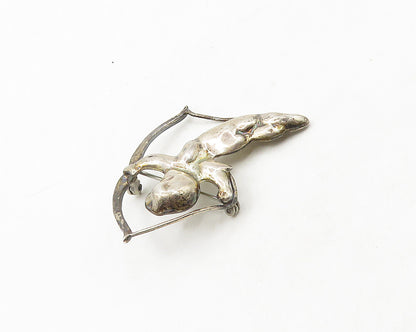 MEXICO 925 Silver  Vintage Shiny Baby Cupid Bow & Arrow Brooch Pin  BP7560