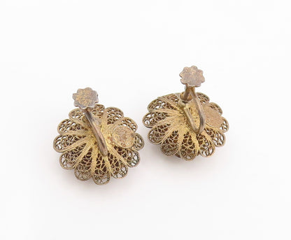 925 Sterling Silver Vintage Earrings TOPAZIO Enamel Filigree Flower  EG14312