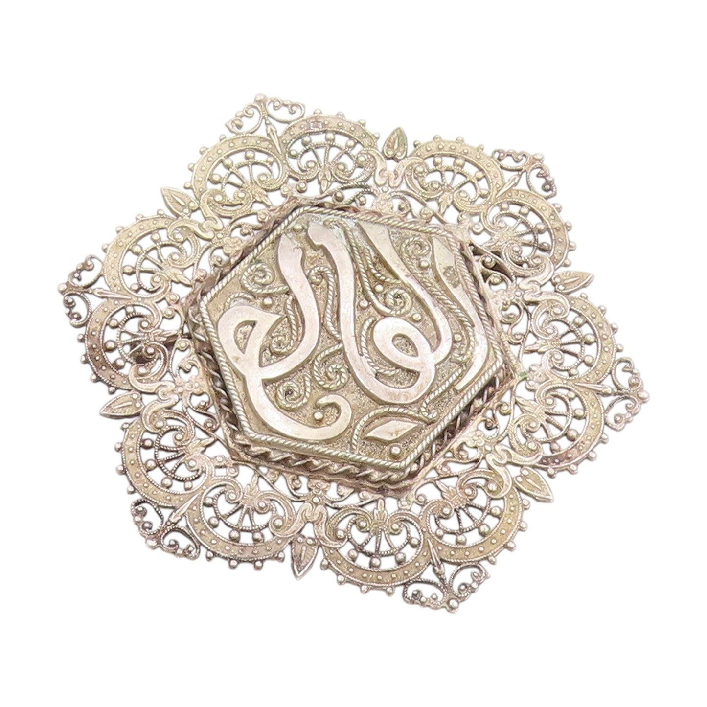 925 Sterling Silver Vintage Brooch Arabic Calligraphy Filigree Design  BP11900