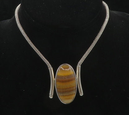 925 Sterling Silver  Vintage Cabochon Agate Shiny Wheat Chain Necklace  NE2855