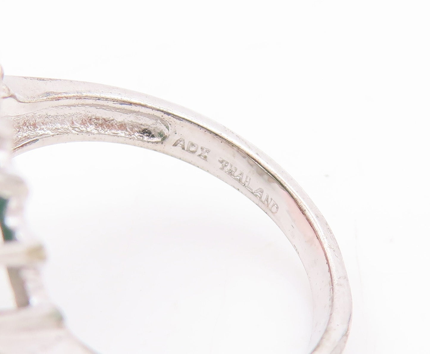 925 Sterling Silver Vintage Ring Round Green Gemstone Halo Topaz  Sz 7  RG29272