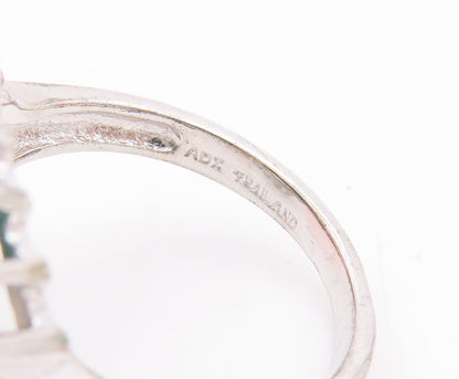 925 Sterling Silver Vintage Ring Round Green Gemstone Halo Topaz  Sz 7  RG29272