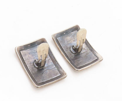 925 Sterling Silver Vintage Earrings Dark Tone Brutalist Etched Framed  EG13309