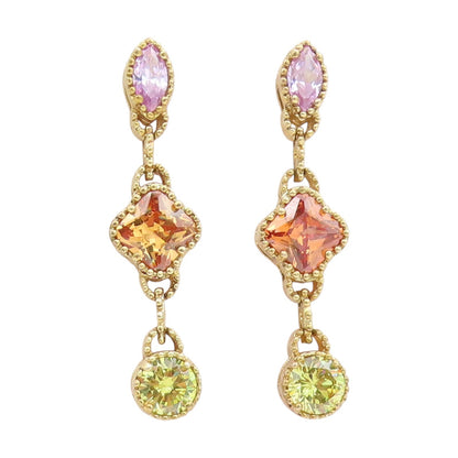 925 Sterling Silver Vintage Earrings Gold Plated Multi Gemstone Dangles  EG13797