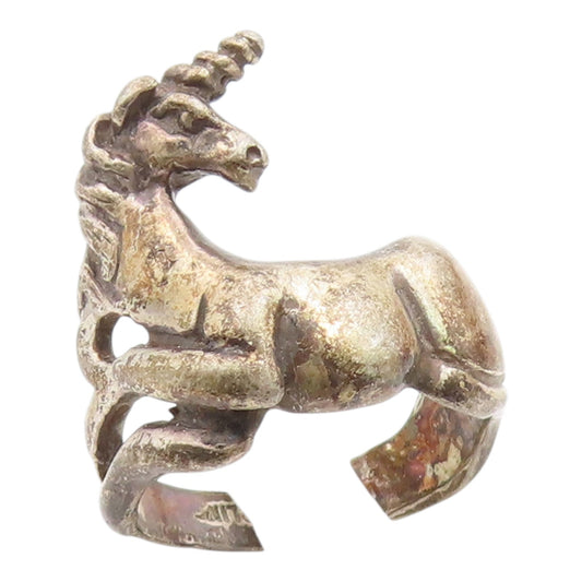 925 Sterling Silver Vintage Ring Modernist Unicorn Motif Band  Sz 7  RG36014